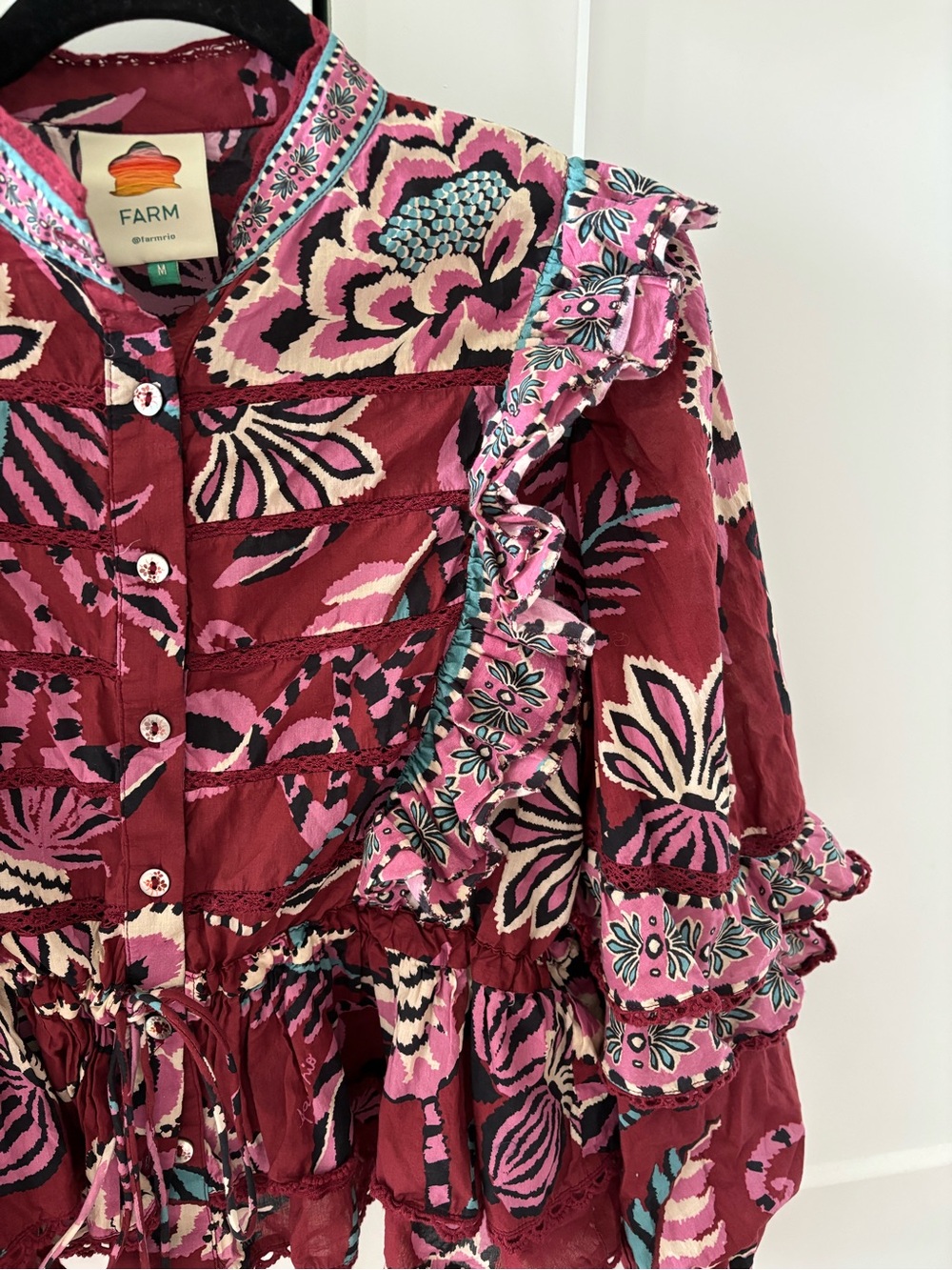 Farm Rio Mock Neck Button Front Ruffled Blouse - Picture 3 of 7